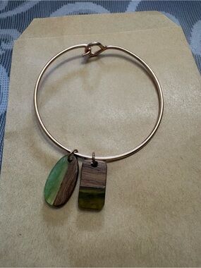 Minimal Rose Gold Hook Bangle Bracelet with Charms